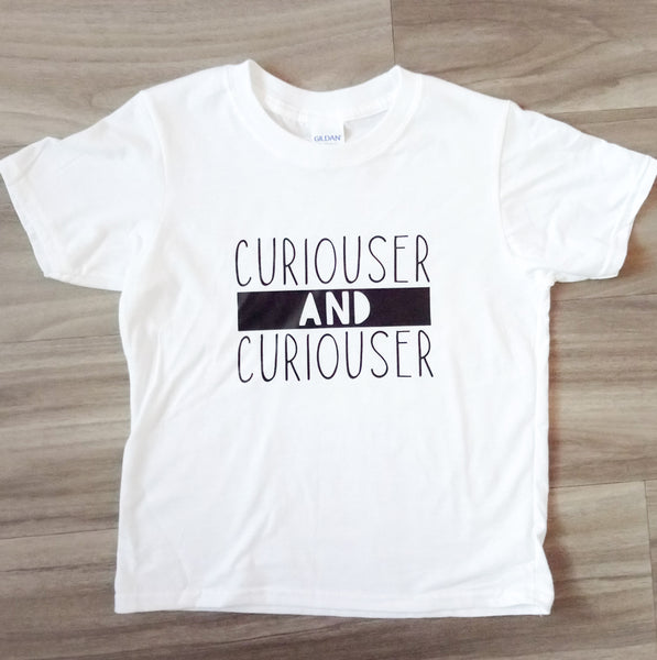 Mega cute "curiouser and curiouser" unisex kids childrens t shirt