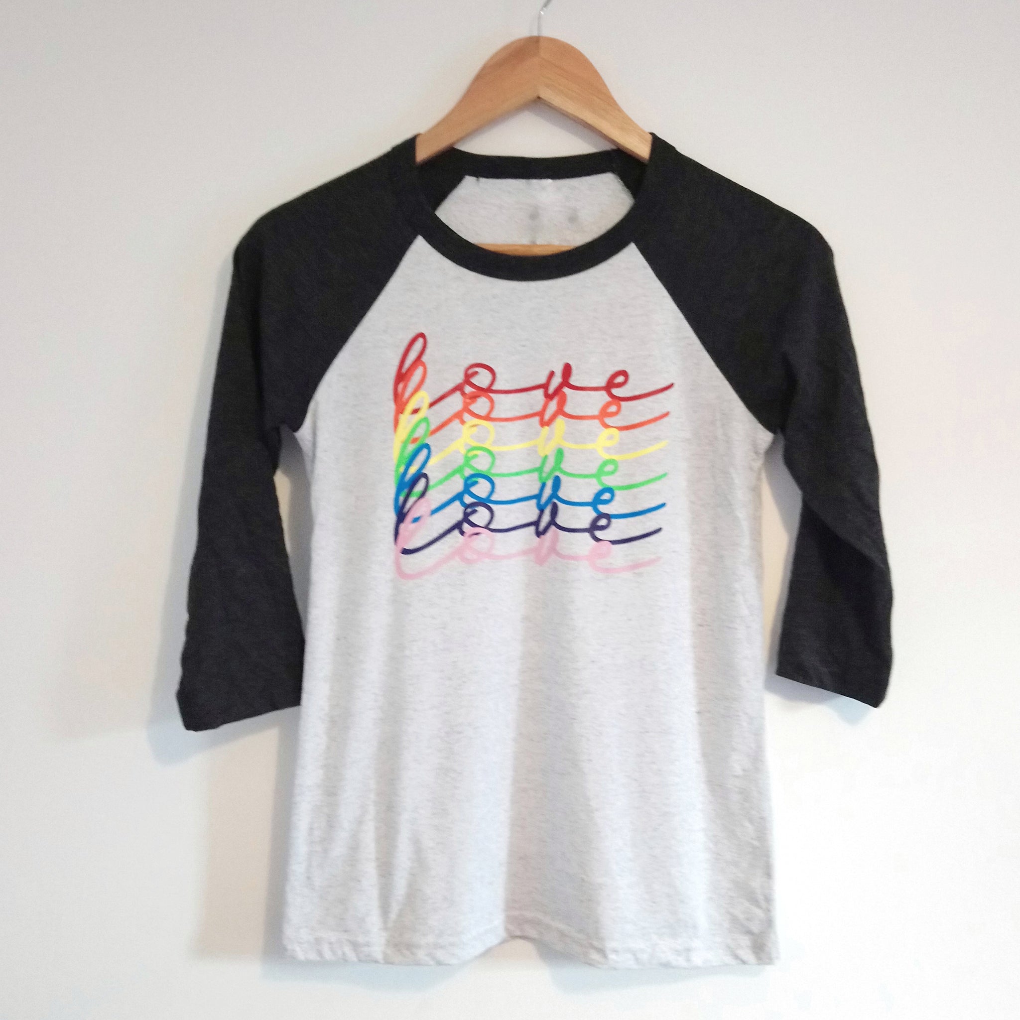 Rainbow "love" 3/4 sleeve baseball top