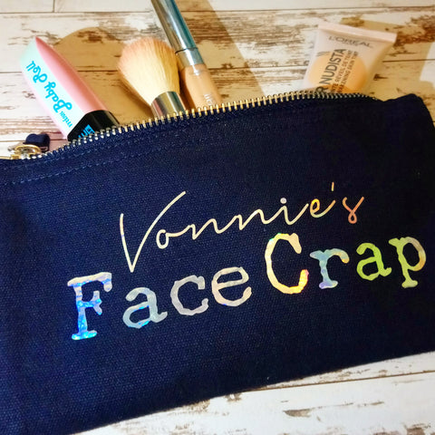 Personalised "Face Crap" canvas make up bag