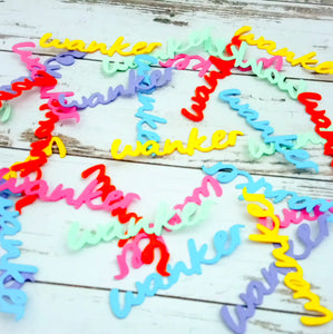 "Wanker" swear word confetti - 30 pieces - rainbow colours