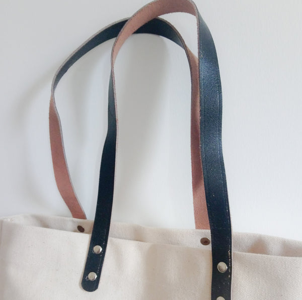 "All the swears" Strong canvas reusable tote bag with leather straps