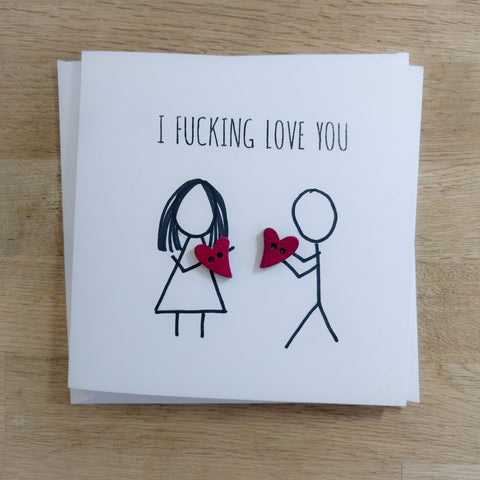 Funny cheeky rude "I f*ucking love you" stick people card - Valentine's, wedding, anniversary