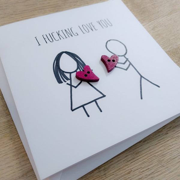 Funny cheeky rude "I f*ucking love you" stick people card - Valentine's, wedding, anniversary