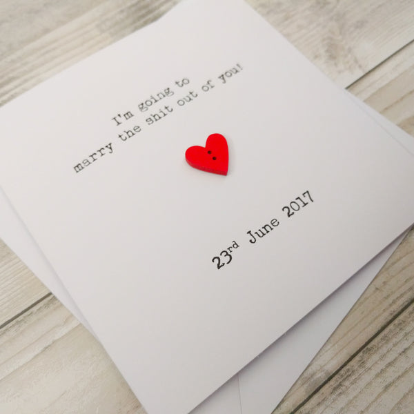 Handmade funny swear wedding card for husband or for wife on wedding day - personalised with wedding date