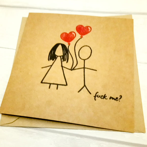 Funny cheeky rude "f*ck me?" stick people card - Valentine's, wedding, anniversary
