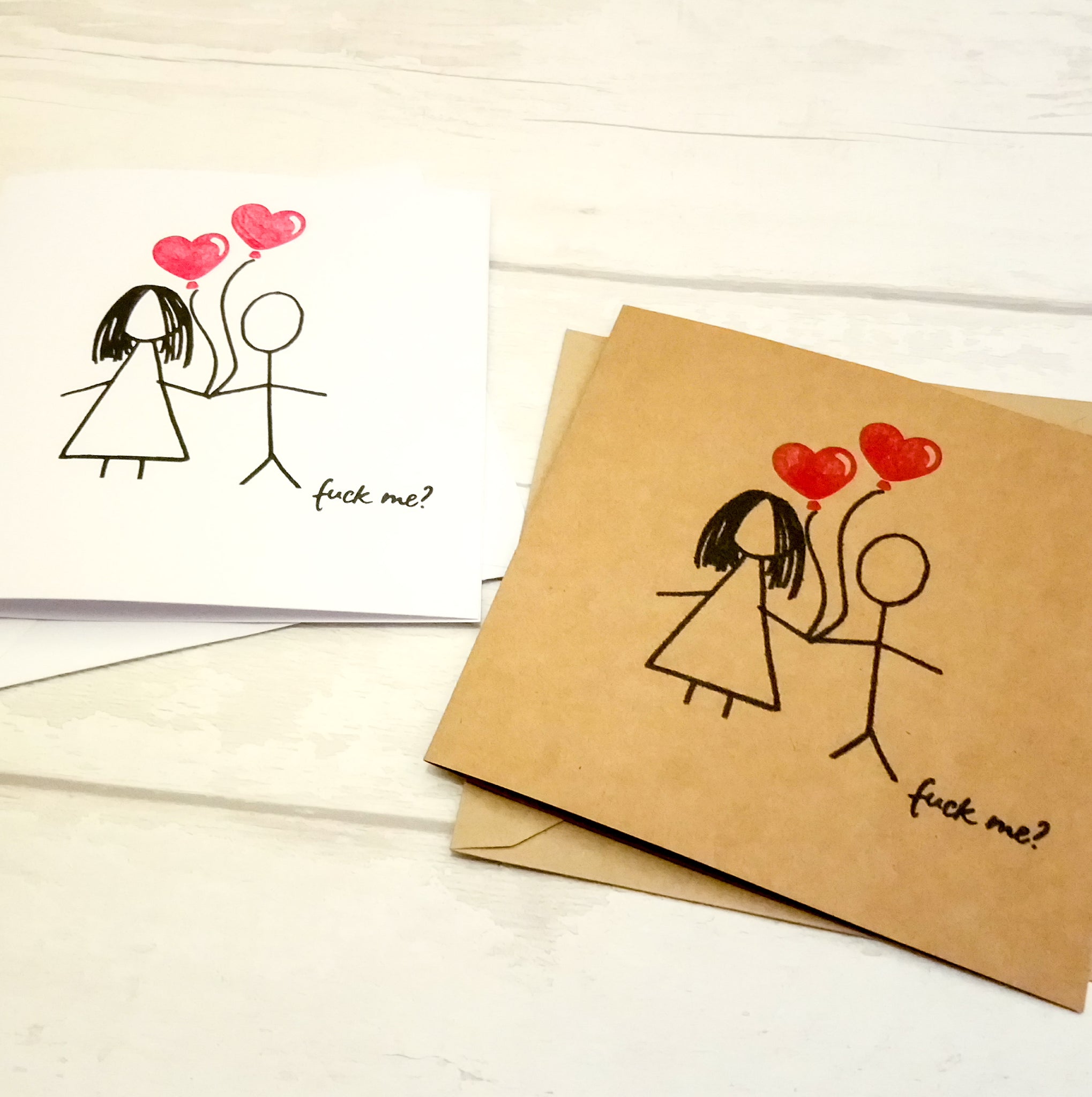 Funny cheeky rude "f*ck me?" stick people card - Valentine's, wedding, anniversary