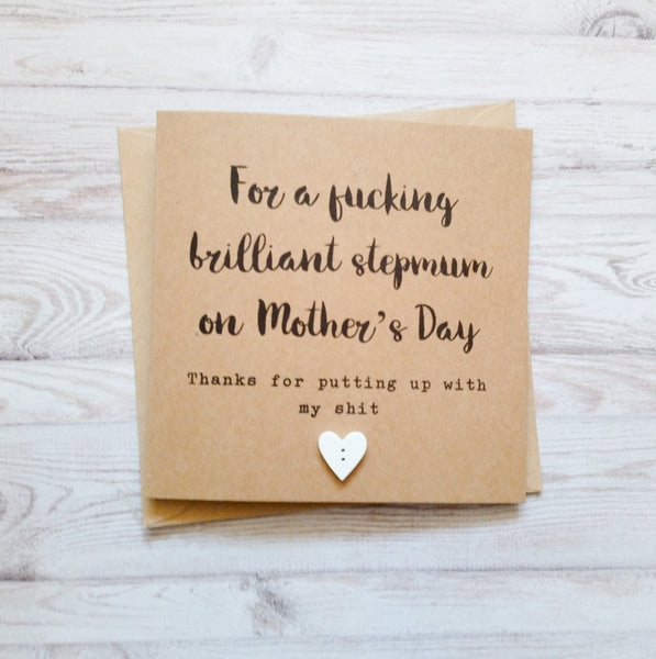 Handmade cheeky "fucking brilliant stepmum" Mother's Day card for step mother