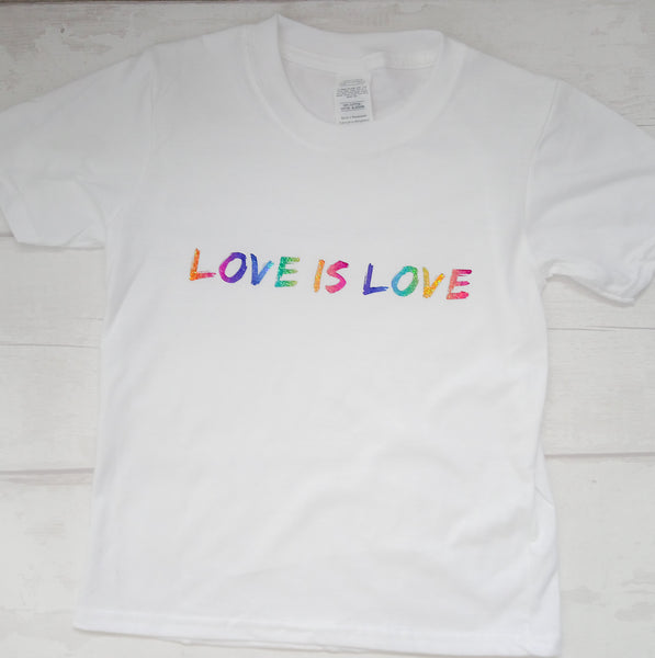Gorgeous rainbow vinyl "love is love" unisex kids childrens t shirt
