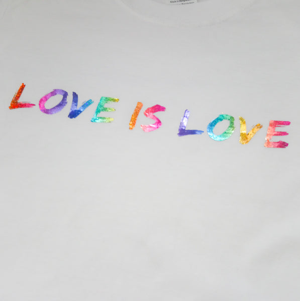 Gorgeous rainbow vinyl "love is love" unisex kids childrens t shirt