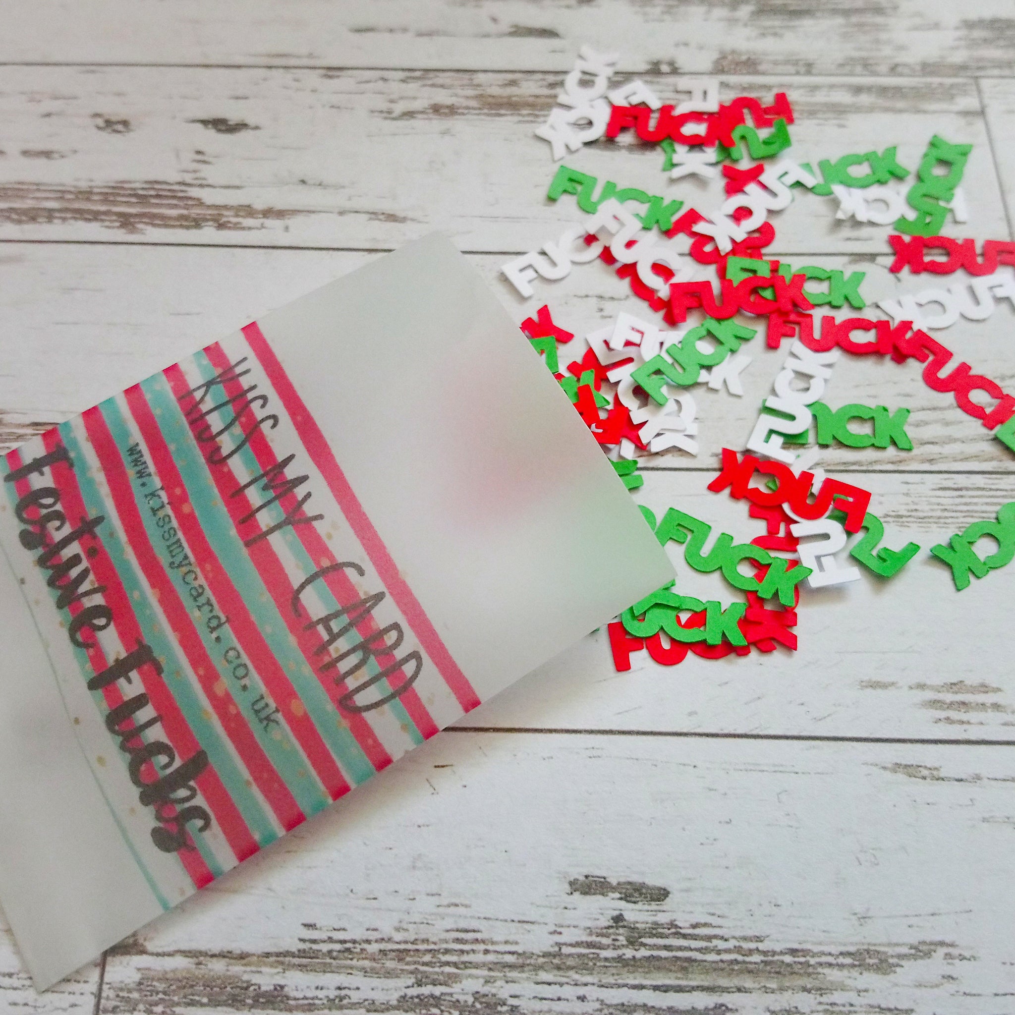 "Festive fucks" swear word confetti - 50 pieces - Christmas colours