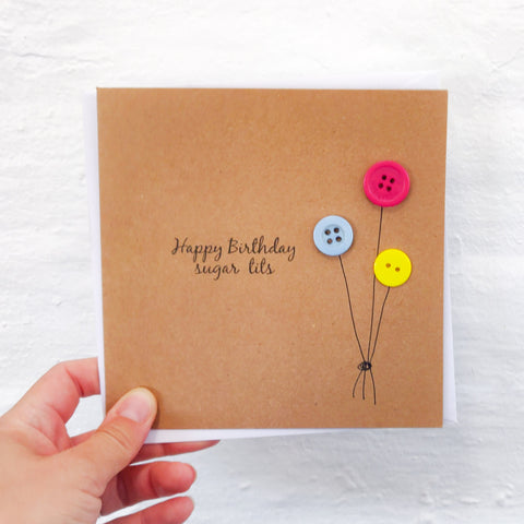 "Happy birthday sugar tits" handmade card