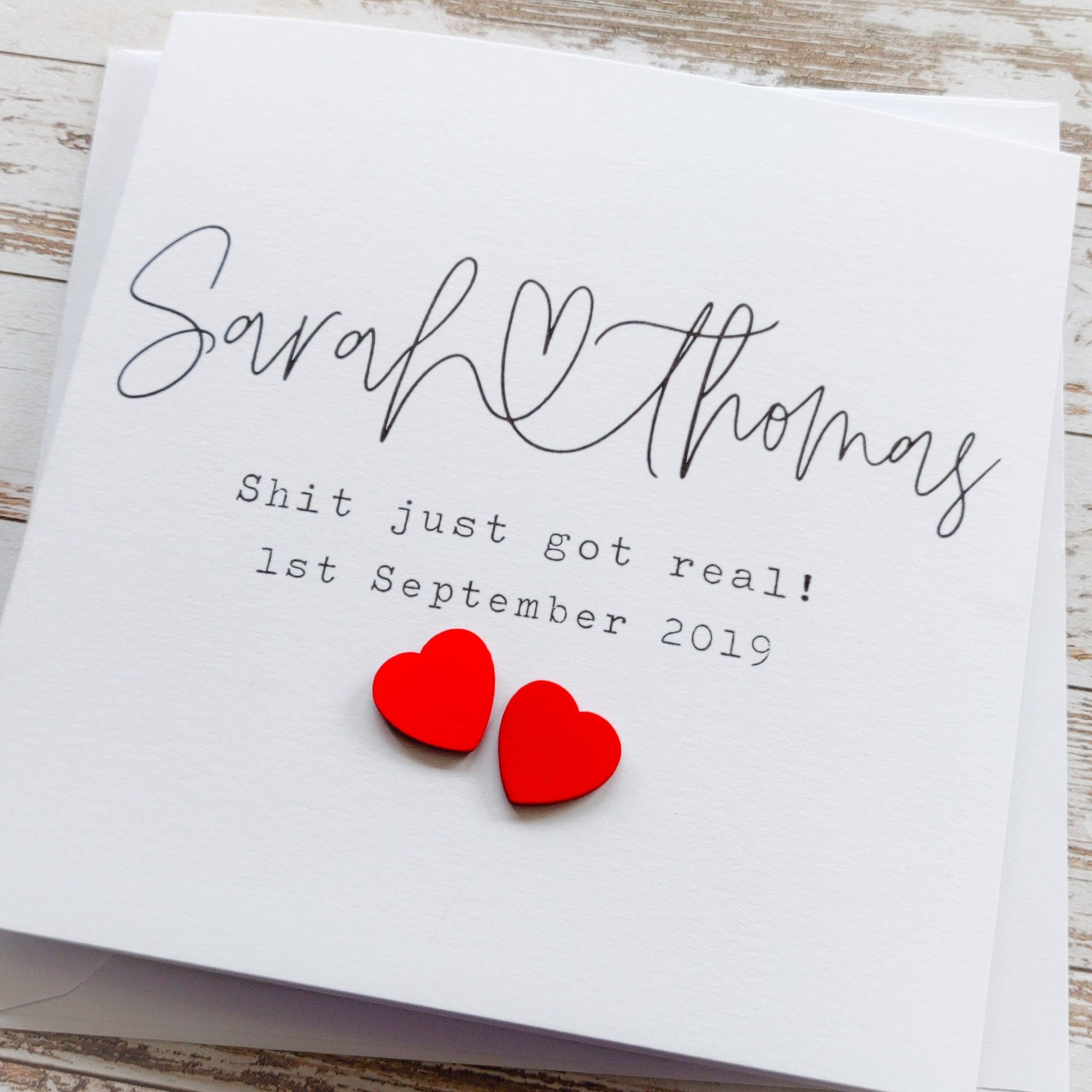 Personalised "Shit just got real!" wedding engagement card