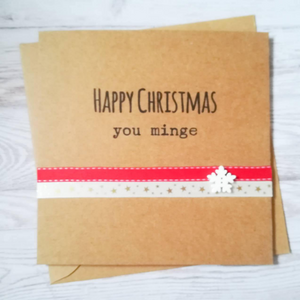 Handmade "you minge" funny insult Christmas card