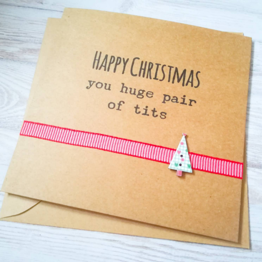 Handmade "huge pair of tits" funny insult Christmas card