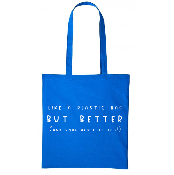 Cute "smug carrier bag" bright canvas reusable tote bag
