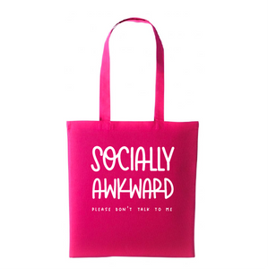 "Socially awkward" bright canvas reusable tote bag