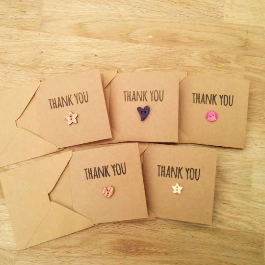 Pack of 5 cute handmade Thank You cards