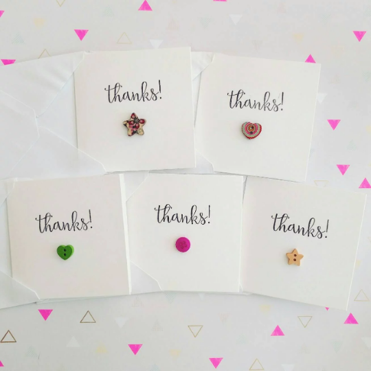 Pack of 5 cute handmade Thanks! cards