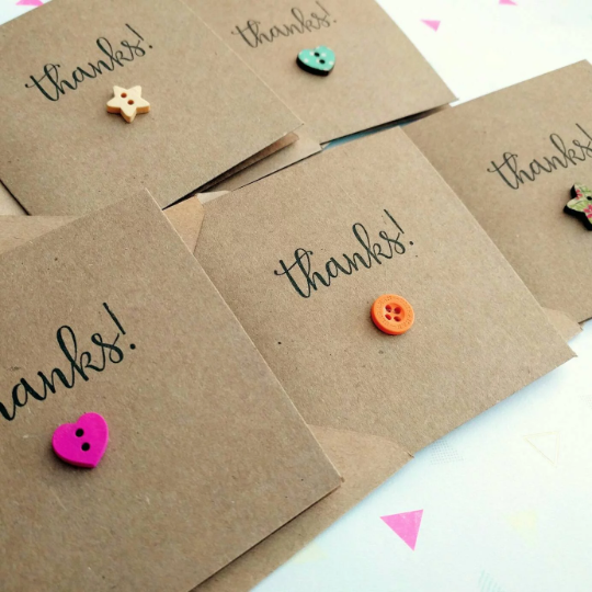 Pack of 5 cute handmade Thanks! cards